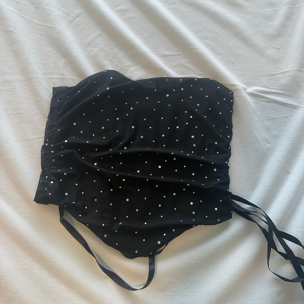 Black Rhinestone Strapless Top
